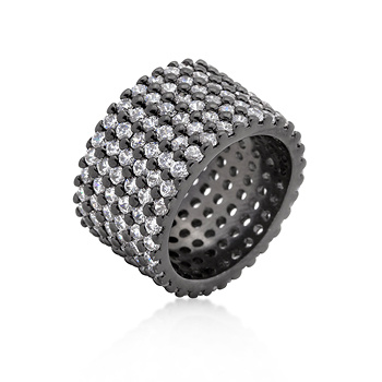 Wide Pave Hematite Ring 