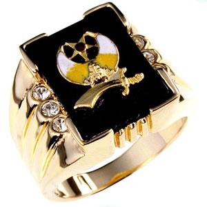 Shriners 3 Stone Onyx Ring